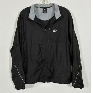 Starter Mens Black Full Zip Windbreaker Jacket Reflective Trim Size Large